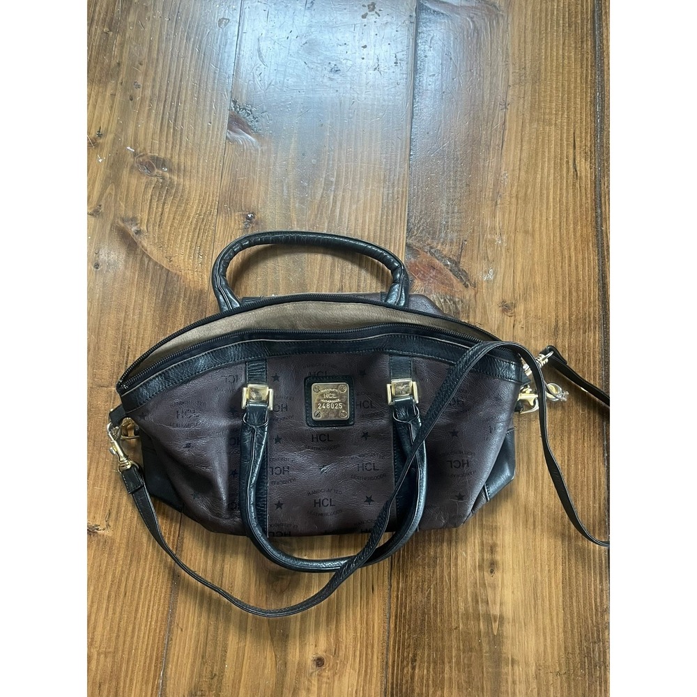 HCL‎ Handcrafted Leathergoods Vintage Monogram Satchel Bag Brown Black 248025